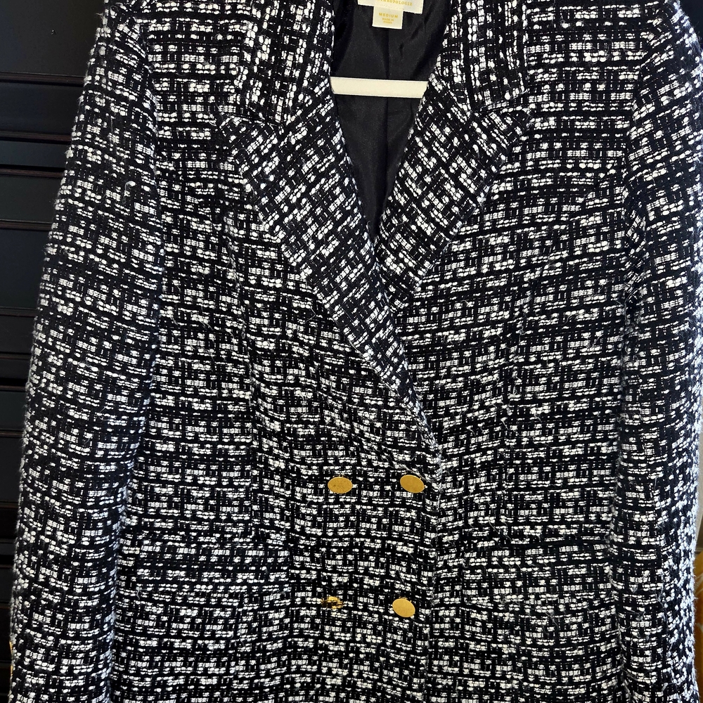 Anthropologie Black And White Tweed Blazer with Gold Accents